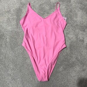 Wild Fable Pink V-Neck One-Piece Swimsuit, high thigh, no padding, size large
